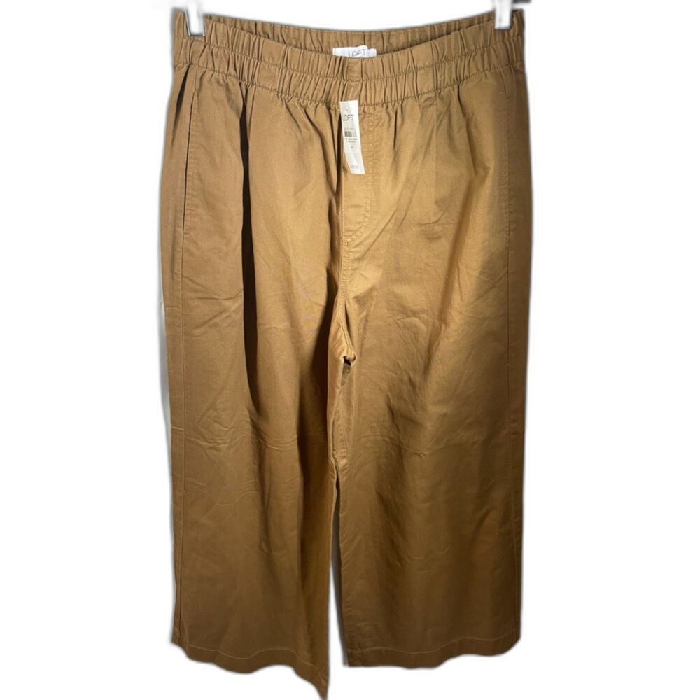 LOFT Tan Cotton Wide Leg Pull-On Pants Size M